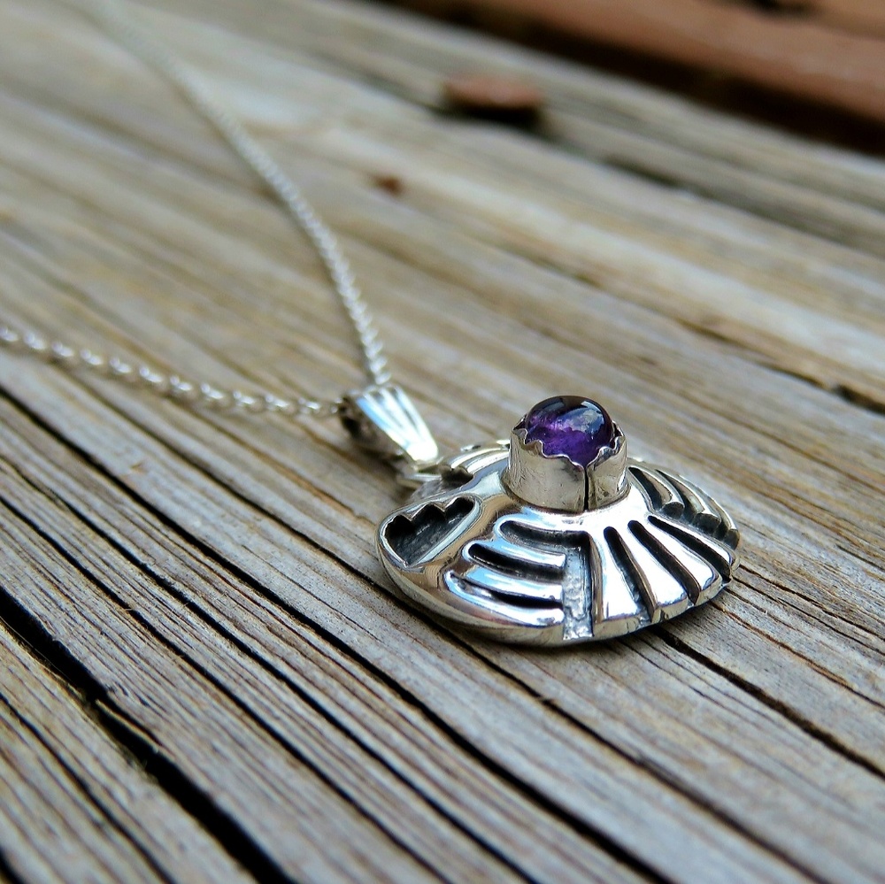 SOLD Vintage Navajo Thunderbird Amethyst Necklace - Picture 4 of 7